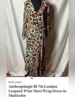 Anthropologie Bl-Nk London Leopard-Print Maxi FAUX-Wrap Dress in Multicolor